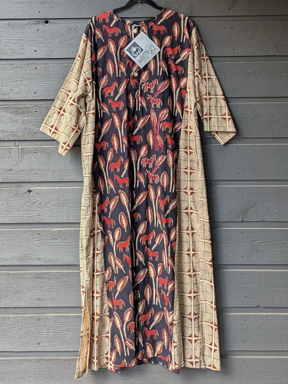 NWT Marketplace Indian Handmade Long Dress Coverup Mumu Kaftan Large Fair Trade